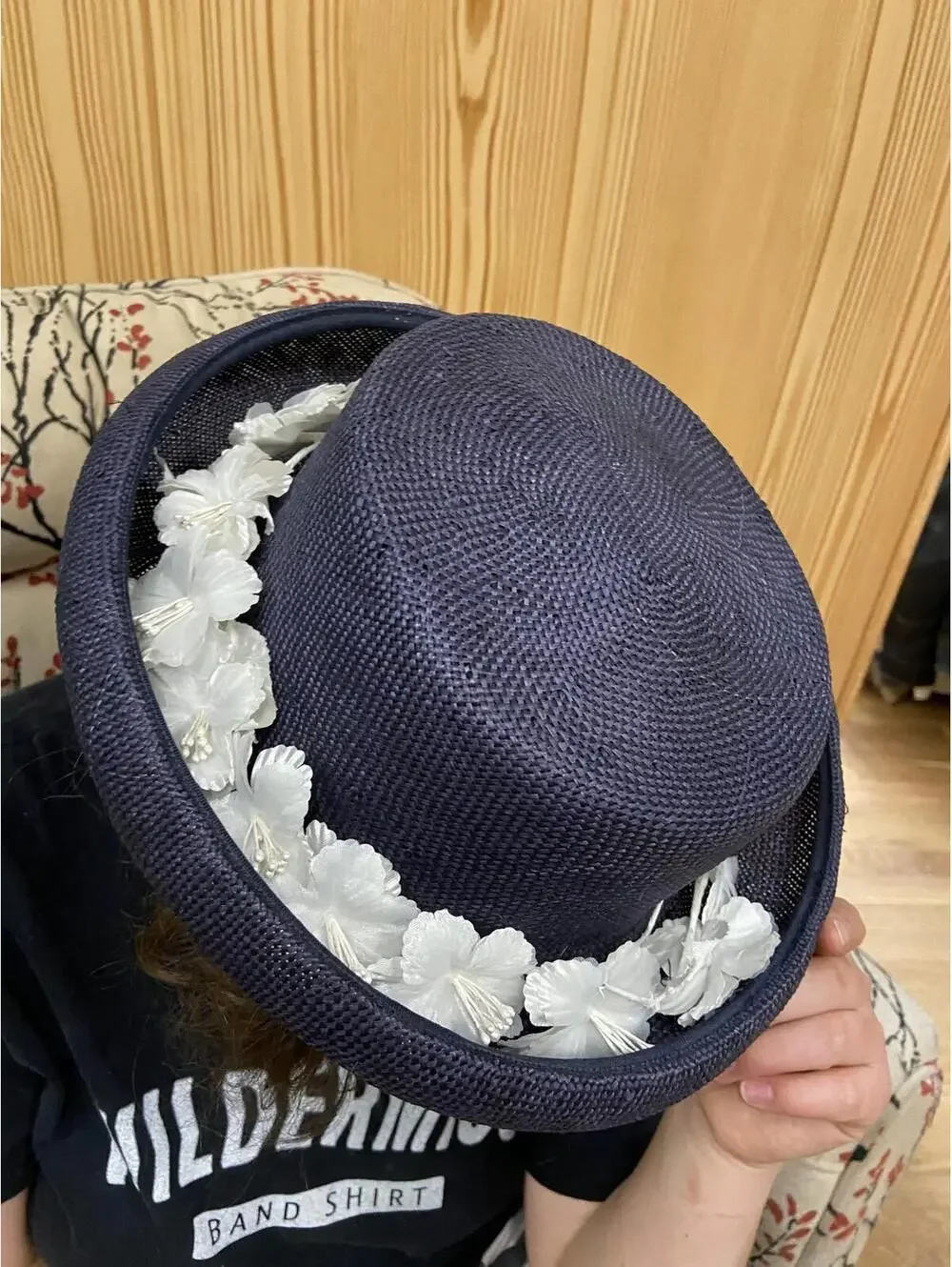 Vintage 1940s–50s Blue Raffia Straw Sculptural Brim Hat - Picture 4 of 8